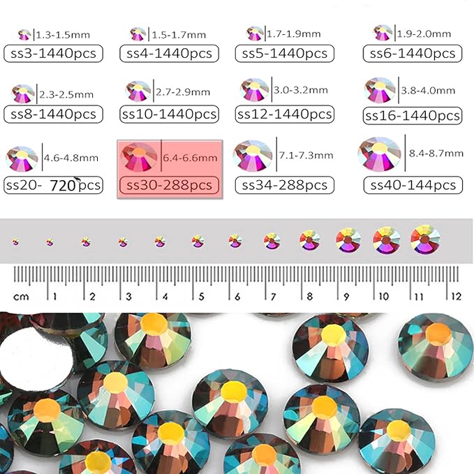 Dowarm 288Pieces SS30 Flatback Rhinestones, 6.5MM Glass Crystal Rhinestones for Craft Nails Dance Costumes, Flat Back Nail Crystals, Non Hotfix Rhinestones (SS30 / 6.5MM, Ghost Shiny)