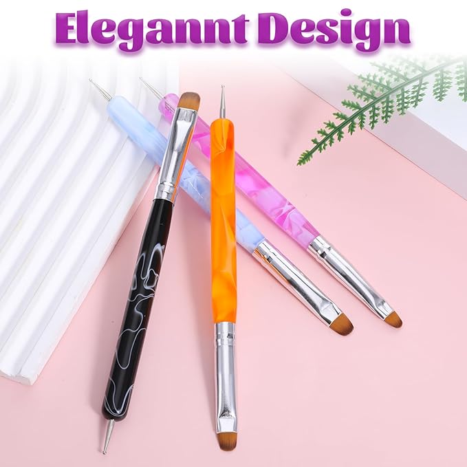 4 Pcs French Gel Nail Brush, French Gel Acrylic Nail Art Brush with Dotting Tool, Professional Manicure Tool for Extension Gels Nails Detailed Designs DIY Nails Salon (10# 12# 14# 16#)