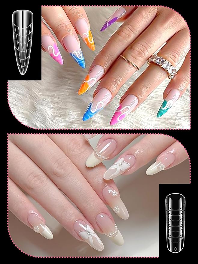 EBANKU Dual Forms for Poly Gel, 288PCS Poly Nail Gel Forms for French Nails, 96PCS French Silicone Reusable Pads, 5PCS Nail Clips, Brush Pen Nail Files Buffer, Nail Extension Kit for Builder