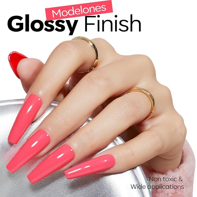modelones Pink Gel Polish Raspberry Pink Valentine Gel Nail Polish Summer Vibrant Fluorescent Polish Soak Off LED Nail Art DIY Nail Manicure 15ML
