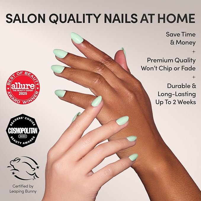Glamnetic Press On Nails - Mint Green Fake Nails | Solid Opaque Pastel Green Short Oval Nails, Salon Quality | 15 Sizes - 30 Nail Kit with Glue