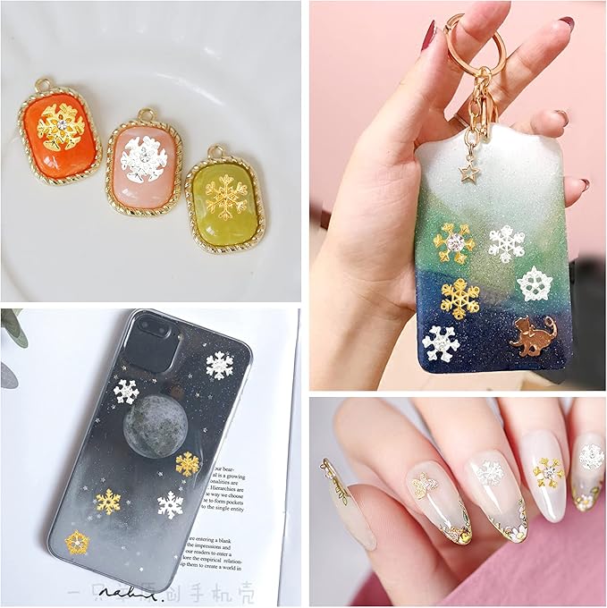 OLYCRAFT 96Pcs Snowflake Resin Fillers 7-Style Winter Theme Resin Fillers Alloy Epoxy Resins Supplies UV Filling Accessories Silver Gold for Resins Jewelry Making