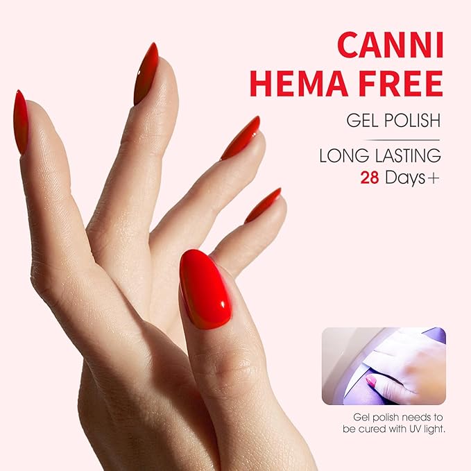 CANNI Red Gel Nail Polish, Neon Orange Color, High Gloss Soak Off U V Gel Nail Polish for French Nail Manicure Salon DIY