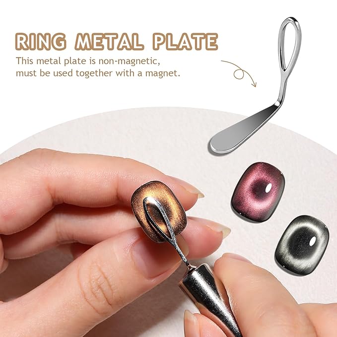 Nail Magnets for Cat Eye Gel Polish, Ball & Cylindrical Magnets with French Tip Metal Plate and Ring Plate for Halo, Glass Bead & French Cat Eye Effects, Manicure Magnetic Tool Kit