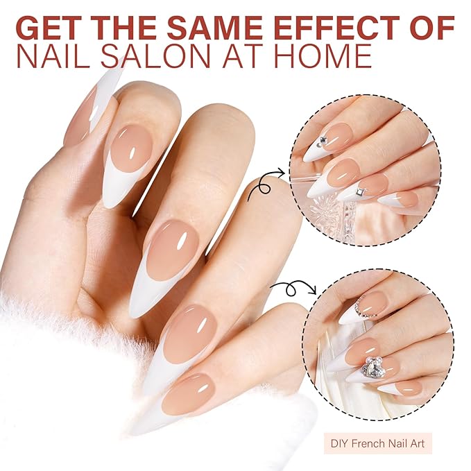 AILLSA French Gel Nail Tips, 180 Pcs French Tip Press On Nails Long Almond Brown, Pre-Applied Primer & Base Coat, No Need File, Long Almond Nails Tips, Fake Nails for Nail Art DIY 15 Sizes