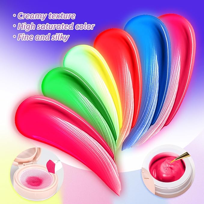 6 Color Cushion Neon Gradient Nail Gel Kit,Bright Fluorescent Pat Painting Ombre Gel Non-Wipe Multi-Functional Nail Polish Set, Nail Art DIY Salon Home for Starter Long Lasting Soak Off UV