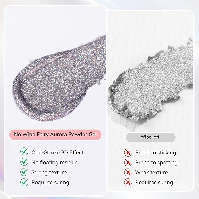 Makartt 3D Nail Gel Sculpting Gel: Argent Mystique Glitter Silver No Wipe UV Nail Gels for Nails Design, 5g Fairy Aurora Powder Gels, Glitter Mermaid 3D Nails Charms