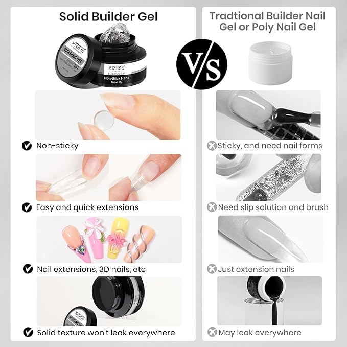 MIZHSE 30g Solid Builder Gel for Nails and 15g Rhinestone Glue, Clear Hard Nail Builder Gel 3D Sculpting Gels Non-Sticky U V LED Nails Charm Glue 3D Art Salon Home DIY