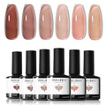 modelones Jelly Gel Nail Polish, 6 Colors Fall Nude Brown Pink Gel Polish Neutral Nail Art Design Translucent Soak Off LED Nail Lamp Manicure Salon DIY Girls Women Gift
