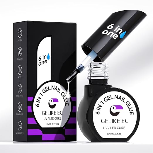 Gelike EC Gel Nail Glue for Beginners: 6 in 1 Strong Adhesive UV Nail Glue Press On Natural Acrylic Nail Tips for Salon Manicurist DIY Hema-Free Vegan 9 Toxics-Free Quick Dry Soak Off Low-Odor