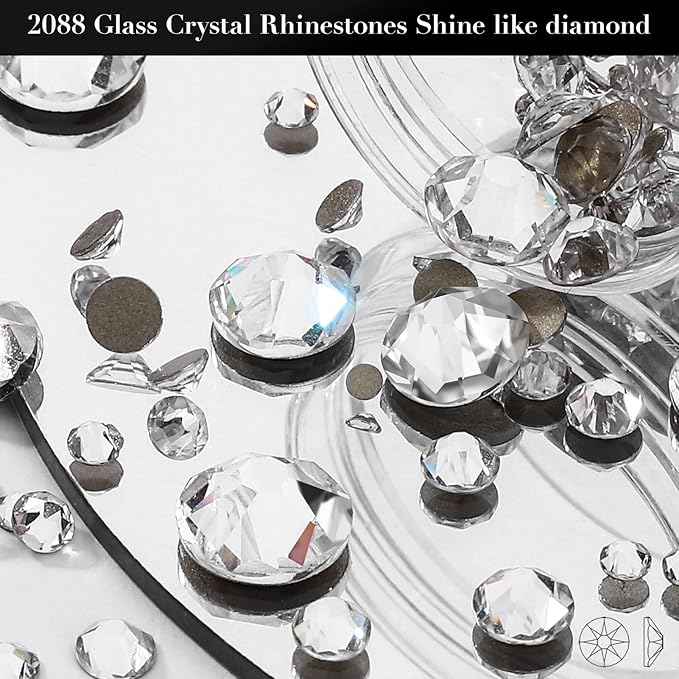 Novani Clear Rhinestones Flat Back Round Rhinestone Style 2088 Sparkly Crystal Gemstones for Makeup Nail Art Crafting,Mixed Small Size(SS6-SS20)