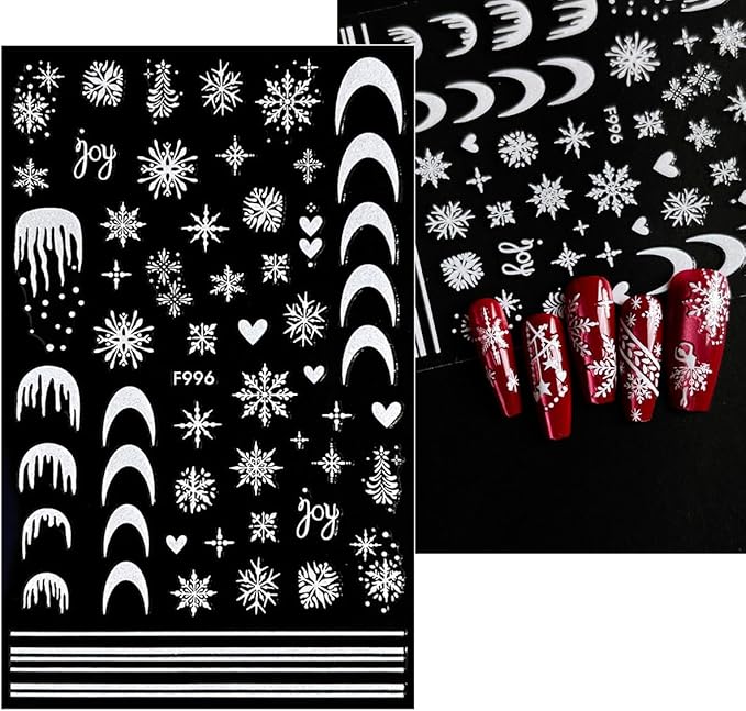 10 Sheets Christmas Nail Art Stickers Snowflake Nail Stickers White Nail Decals Winter Self Adhesive Nail Art Supplies for Women Girls DIY Manicure Nail Art Decorations