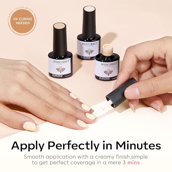 modelones Nude Gel Nail Polish Set 6 Colors, Neutral Skin Tones Beige Taupe Ivory White Grey Light Brown Gel Polish All Seasons, Soak Off Soapnails Manicure Kit Nail Art Design Salon at Home Gift
