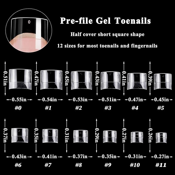 LoveOurHome 600pc Clear Fake Toenails Gel Toe Nail Tips Acrylic Toenail Tips Short Square Soft Gel Toes Nail Tips Half Cover False Toenails for Acrylic Toe Nails Extension Press ons