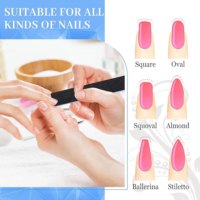 Black Rectangle 60/60 Grit Nail Files, 50 Pcs Professional Double Sided Emery Board, Reusable Washable Coarse Tool for Acrylic & Gel Nails, Home Salon Application