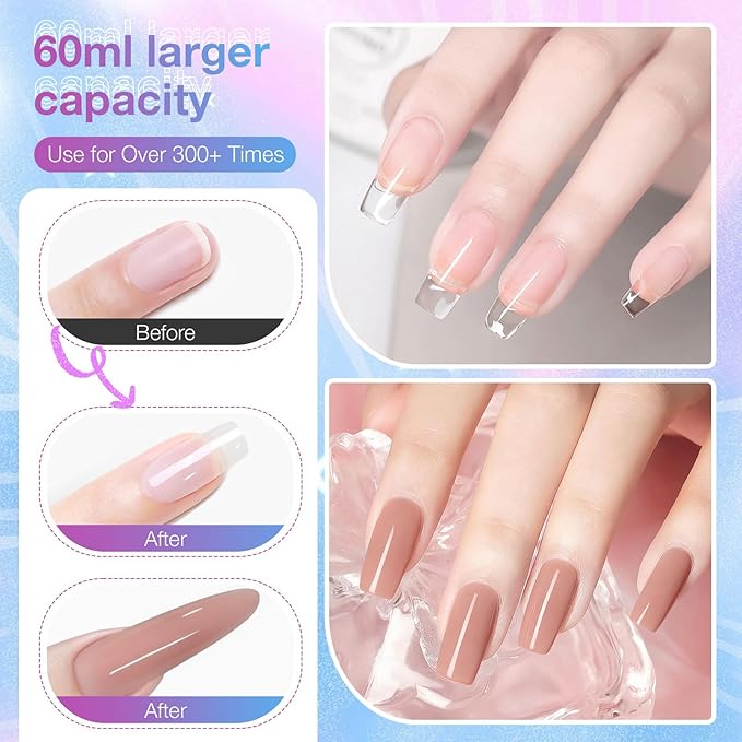 60g Solid Builder Nail Gel with 3D Sculpting Mold, Non-Sticky Hand Carving Gel for Nail Art Extension - Hard Gel for DIY & Salon, UV/LED Cured, Large Capacity (Nude)