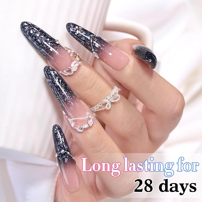 Double Rhythm 0.5Oz Glitter Gel Polish Same Color Same Bollte Shimmer Reflective Color for Nail Art Salon DIY Soak Off 15ml Nail Lamp Gel Polish at Home (Shell Black-B1208)