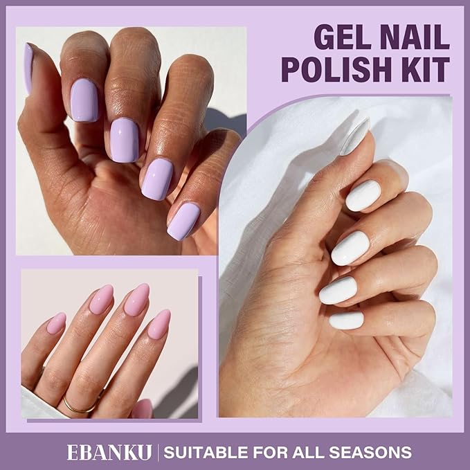 EBANKU 6 Pcs Pink Gel Nail Polish Set, 15ML Same Color Same Bottle Valentine's White Purple Soak Off Gel Nail Polish Kit Nail Art Manicure Gifts for Women