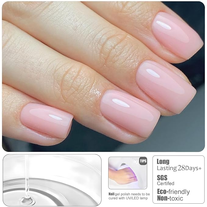Vishine Milky Pink Rubber Builder Base Gel Nail Polish, 6 in 1 Builder for Strengthen Apex Building Extension Long Lasting Protect U V Cured Color Based Manicure for Fragile Nails Art Home Salon R063
