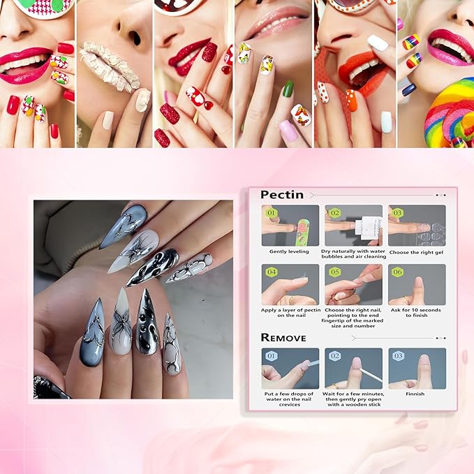 xl Almond Press on False Nails Long Tip Nails Press Ons Black Metallic Butterfly with Pearls Design Fake Nail Full Cover Gel False Nail Kit for Wemons 24pcs