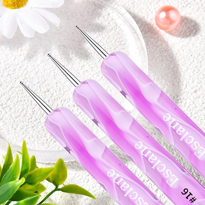 French Manicure Brush, Esclane 2 Way French Nail Brush with Dotting Tool for Manicure Cuticle Clean Up Nail Art Design, French Tip Brush(Purple, #12)