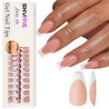 Gel French Tip Nails Long Coffin Press on Nails White 300Pcs Pre-applied Tip Primer Natural Brown Fake Nails Extensions Kit for Women Girls DIY
