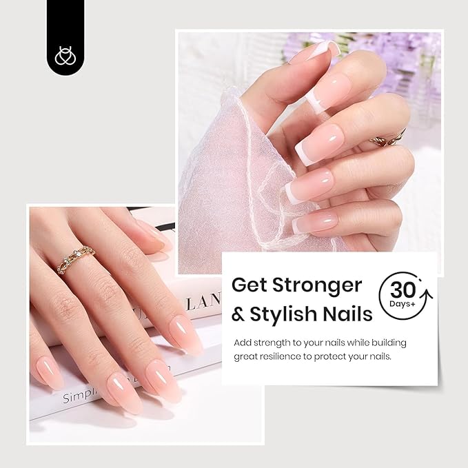 Beetles Builder Gel Kit-Dew Glow 2Pcs 0.51oz 8 in 1 Nail Extension Building Nail Apex Strengthener for Thin Nails with Liner Brush DIY Salon at Home for Beginners,UV & LED Lamp Needed