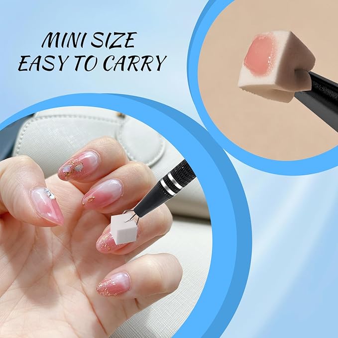 Eiito 100Pcs Soft Nail Sponges for Ombre, Nail Art Sponges With 2Pack Grabbing Pen, Aura Nails, Ombre Nail Brush, Manicure Nail Art Tools (Black+blue)
