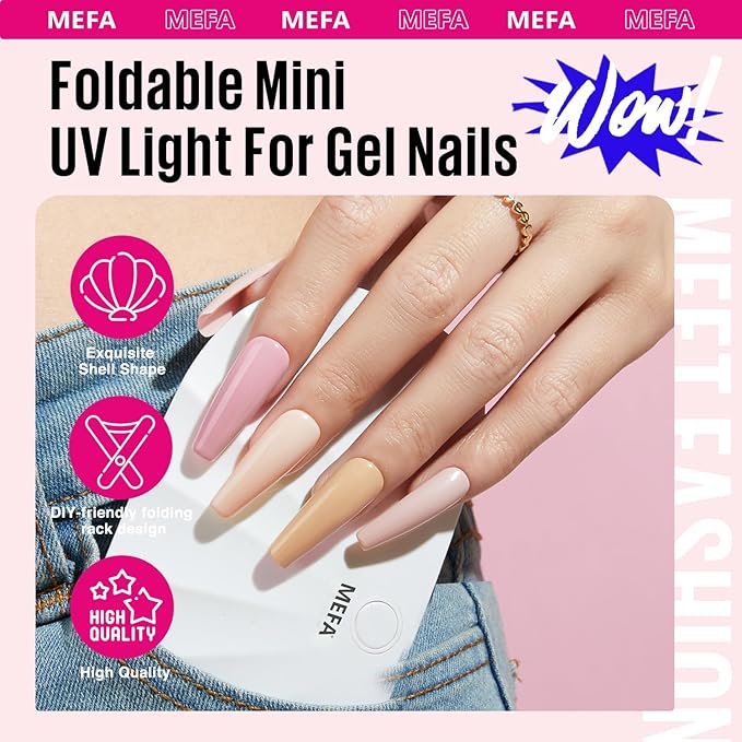 MEFA 19 Pcs Gel Nail Polish Kit with U V Light, 12 Colors All Seasons Soak Off Gel Polish Nail Set with Base Top Coat Essential Manicure Tools Beginners Salon Nails Art DIY