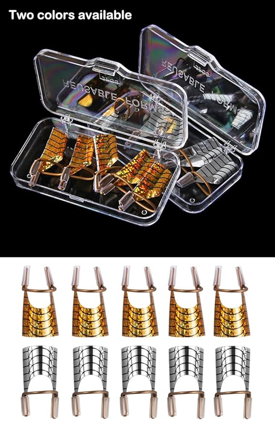 AKOAK 10 Pieces Reusable UV gel Acrylic Nail Art Tips Extension Guidance Form Tool, Nail Extension Metal Aluminum Holder, Nail Salon Home Accessories (Silver)