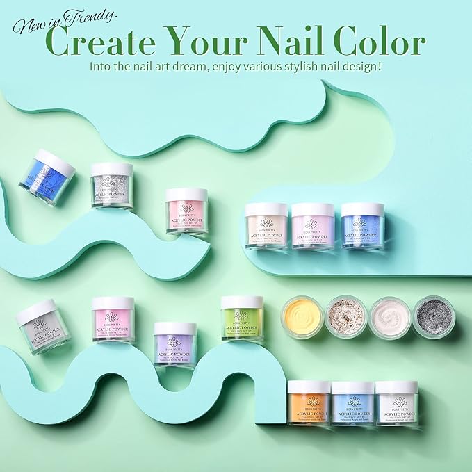 BORN PRETTY Acrylic Powder Set 36 Colors Acrylic Nail Powder Nude Pink Burgundy Red Green Blue White All Seasons Professional Polymer 3D Nail Art Kit for French Extension Carving Valentines Day Gift