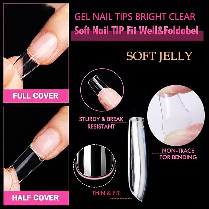 UNA GELLA Medium Square Nail Tips, 504pcs Square Gel Nail Tips 12 Sizes Full Cover Acrylic Clear Fake Nails for Nails Extension Salon Home DIY Art