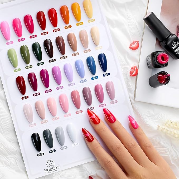 beetles 44pcs Gel Nail Polish Set - 36 Colors Colorful Muse Gel Polish Kit Pink Nude Red Yellow Green Black White Glitter Nail Kit Base Top Coat UV LED Needed Salon DIY Home Valentines Gift for Women