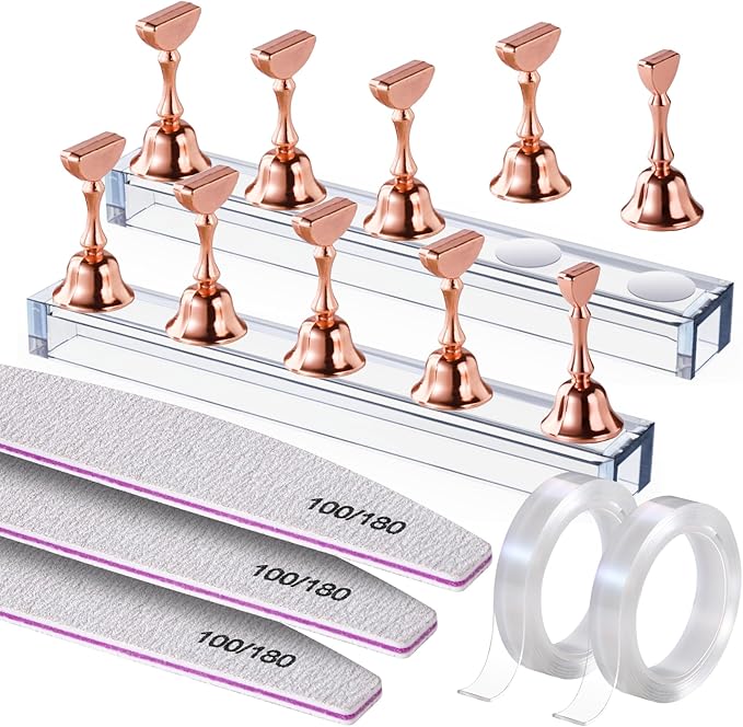 Fandamei Metallic Nail Stand, Nail Holder For Painting Nails, Nail Kit, Press On Nail Stand, Nail Stand For Press Ons, Nail Tools For Nail Art, Nail Design Tools, Nail Art Tools, Rose Gold