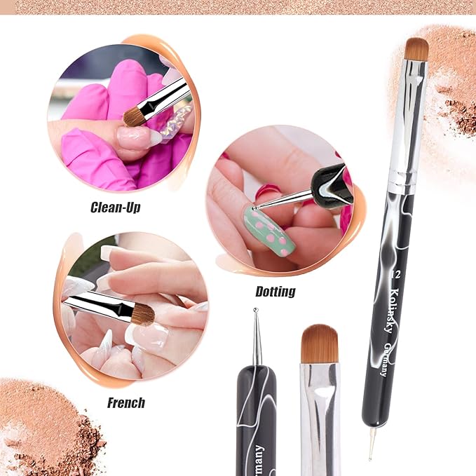 French Manicure Brush - Two Way Nail Art Brush with Dotting Tool for Manicure Cuticle Clean Up - Professional Salon Quality, Nail Dotting Pen (12#, Black)