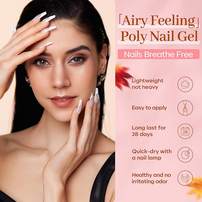 Modelones Poly Extension Gel Kit for Nail, 6 Colors Pink Nude Collection Poly Nail Gel Set Builder Gentle Colors French Manicure DIY Design Home Salon