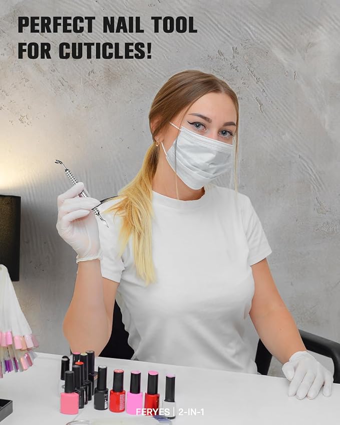 2025 Upgraded Dual-Head Cuticle Pusher Tool - Horseshoe shape & Chisel Edge Stainless Steel Remover Tool with Anti-Slip Wide Handle for Salon & Home Nail Care