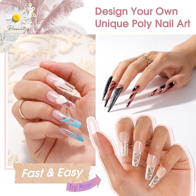 ROSALIND Clear Rose Pink Acrylic Poly Extension Gel, 2 PCS 60ml Clear Rose Poly Nail Gel Set, Builder Pink Gel Nail Thickening Poly Nail Gel Tube Easy to DIY Use Need UV Lamp