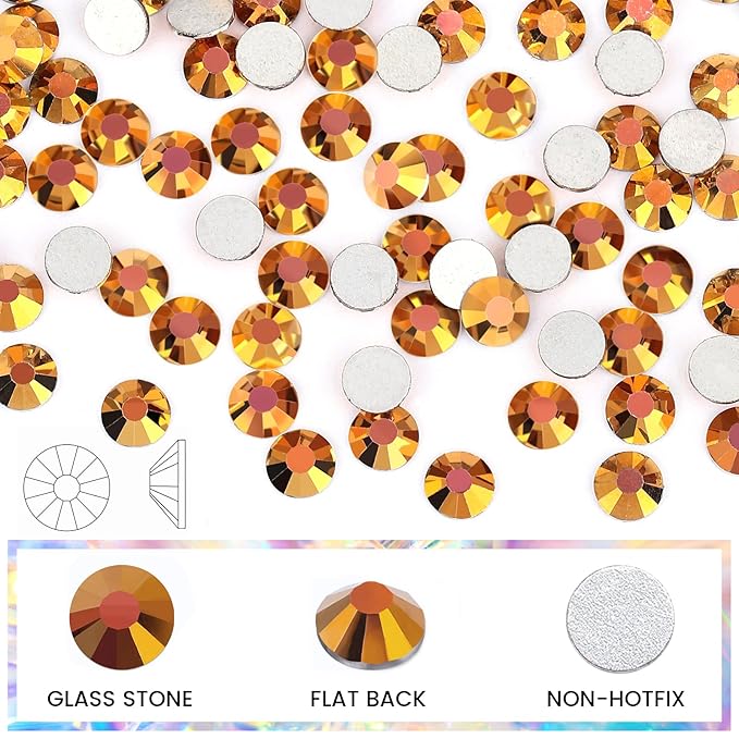 Novani Rhinestones Flatback Rhinestones Glass Gems Stones Jewels Round Gemstones Non-Hotfix Crystal for Nail Crafts,SS12,1440 Pieces,Gold