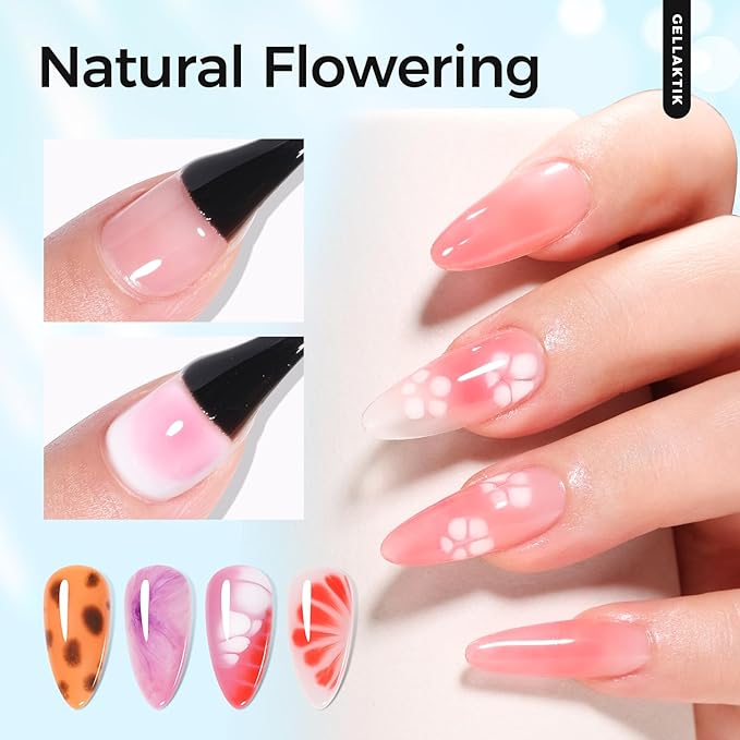 Blooming Gel Nail Kit, 3PCS 18ML No Wipe Top Coat Base Coat & Spreading Gel for Easy Marble Watercolor and Print Nail Painting Effect, Long-Lasting UV/LED Gel, DIY Manicure Gifts for Women