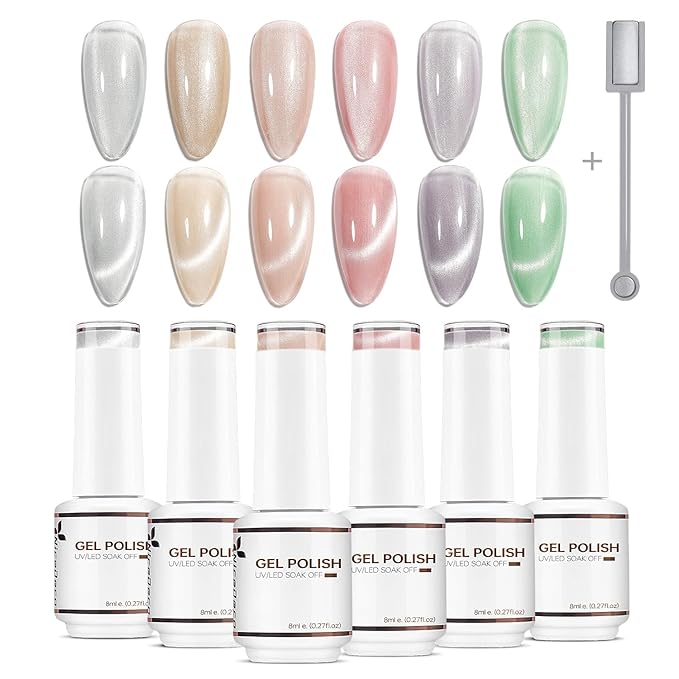 Nicedeco Hema Free Gel Nail Polish Cruelty Free Vegan 6 Colors Cat Eye Gel Polish U V Gel for Nail Art Manicure Salon