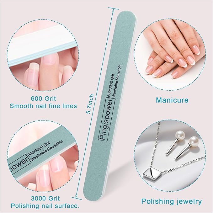 Nail Files and Buffers (10 Pack), Professional Nail File & Buffer Block for Natural Nails, 600/3000 Grit Double Sided Reusable Manicure Tools Kit for Women Home Salon &Travel