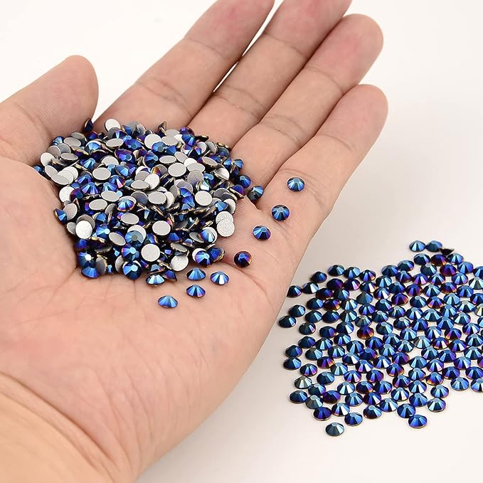 NCB Nancybeads 3000pcs Flatback Round Glass Nail Art Rhinestones Crystal for DIY Making Accessories Shoes, Clothes, Face Art, Bags, Manicure (Mine Blue, SS4 3000pcs)