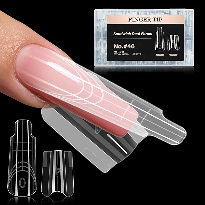 280Pcs Sandwich Dual Nail Forms - 14 Sizes Oval Shape for Builder Gel, Reusable Full Cover Nail Extension Molds for Professional Salon & Home DIY