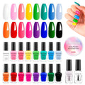 Nail Polish 10ml 16 Colors Rainbow Air Dry Regular Nail Polish Set with Base Top Coat & Remover Pads| White Red Classic French Fingernail Polishes Non-gel Bulk Gift for Nail Art Lovers