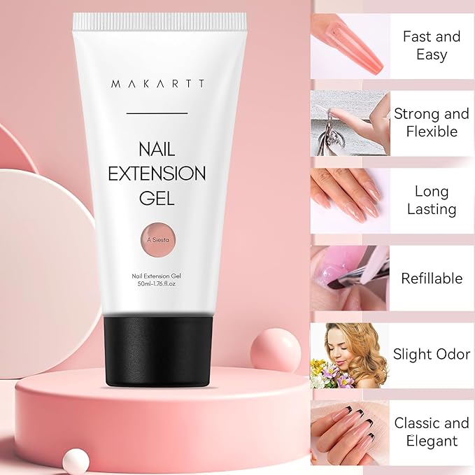 Makartt Poly Nail Gel Hema-Free 50ML Nude Nature Builder for Nail Extension All Season Gel Color 3D Molding Gel Nail Strengtheners Long-Lasting DIY Salon Quality-A Siesta