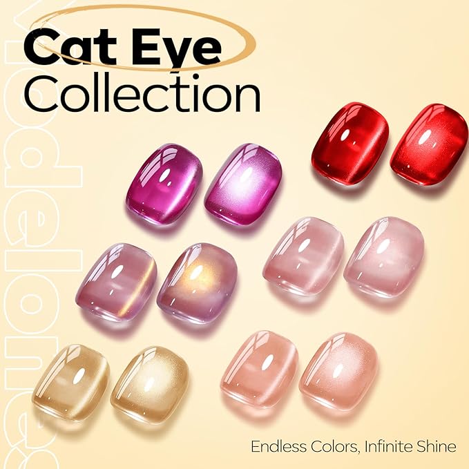 modelones Nude Cat Eye Gel Nail Polish Gold Glitter Pink Cat Eye Gel Polish Clear 9D Holographic High Density Crystal Nail Polish with Magnet Soak Off U V Shimmer Polish Nail 15ML