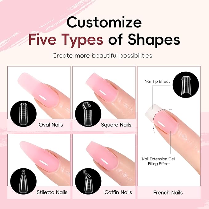 PEACECOLOR 24Pcs Poly Nail Gel Kit Starter Kit with Nail Lamp 6 Colors Pink Nude Black Poly Nail Extension Gel with 3Pcs Glossy/Matte Top Coat Nail Rhinestones DIY Home Gifts for Women