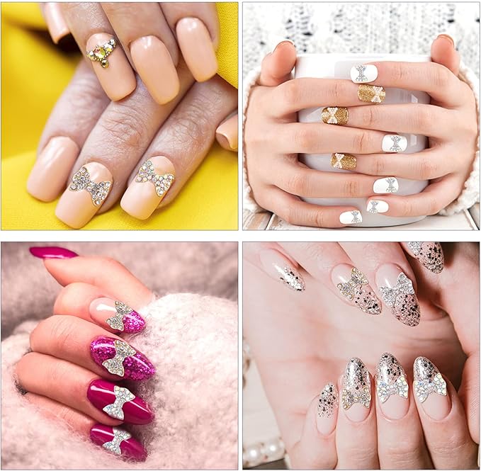 Beaupretty 50Pcs 3D Nail Art Decorations Charm Diamonds Crystal Nail Jewelry Bow Nail Rhinestones Nail Art Supplies Manicure Tools