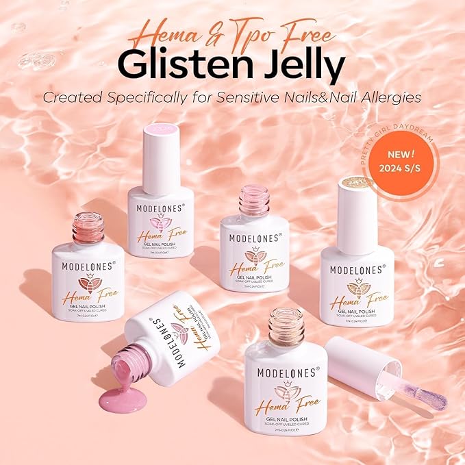 modelones Jelly Gel Nail Polish 6 Colors Hema Free Transparent Jelly Milky Pink Sheer Pink Neutral Nude Gel Polish Nail Soak off Nail Polish French Nail Art Manicure DIY Home Salon Gift Women